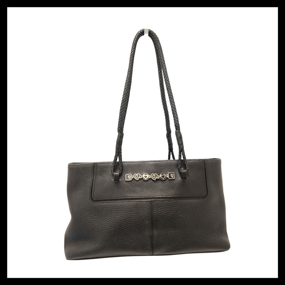 Brighton Black Leather Shoulder Bag C245366 Braided Strap Handbag‎ Tote